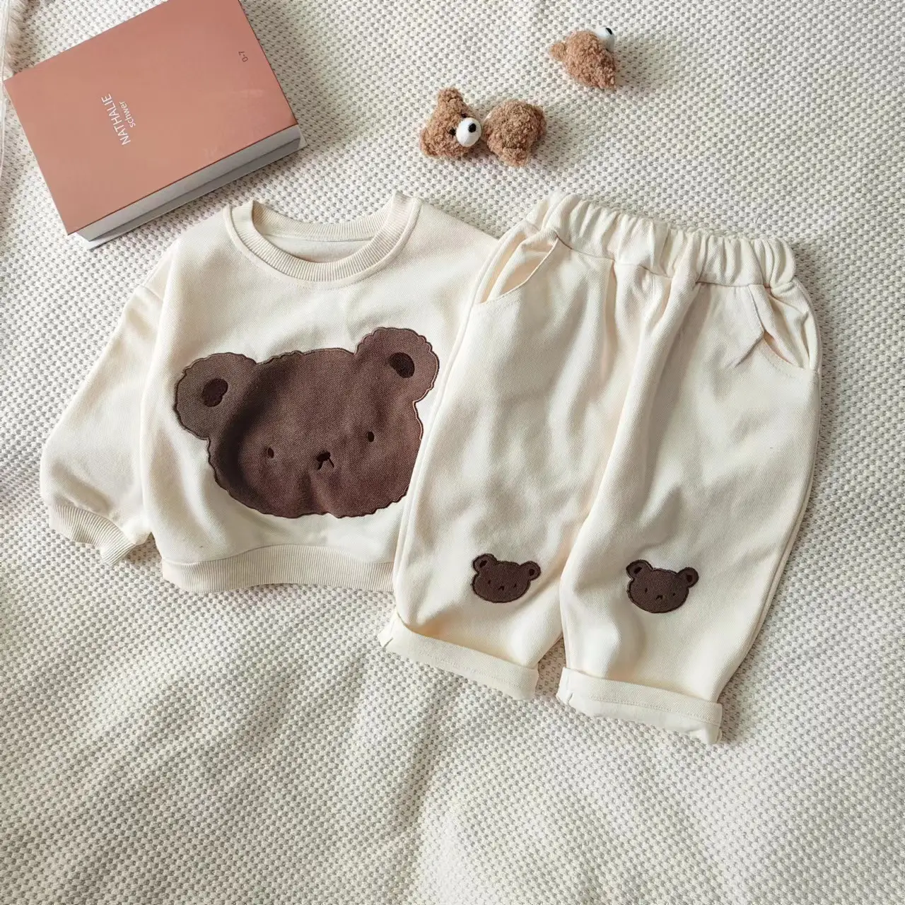 Patch Printed Cartoon Pullover Sweater Two-piece Set