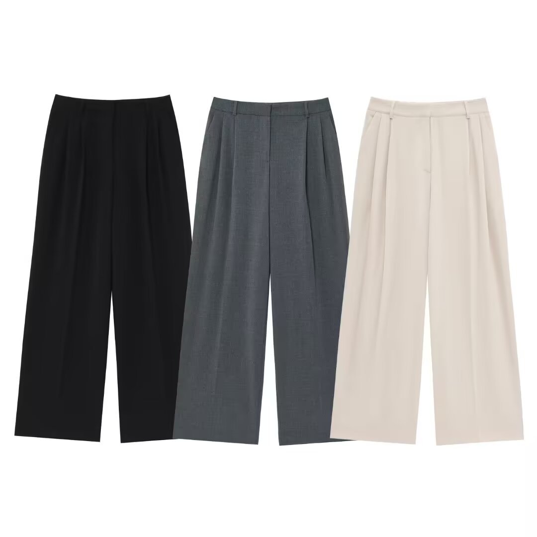 Pleated Wide Leg Pants With Padded Shoulder Double Breasted Blazer