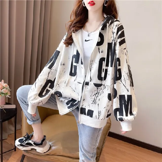 European And American Letters Loose Cardigan Coat Women White - Shop at LoveMi