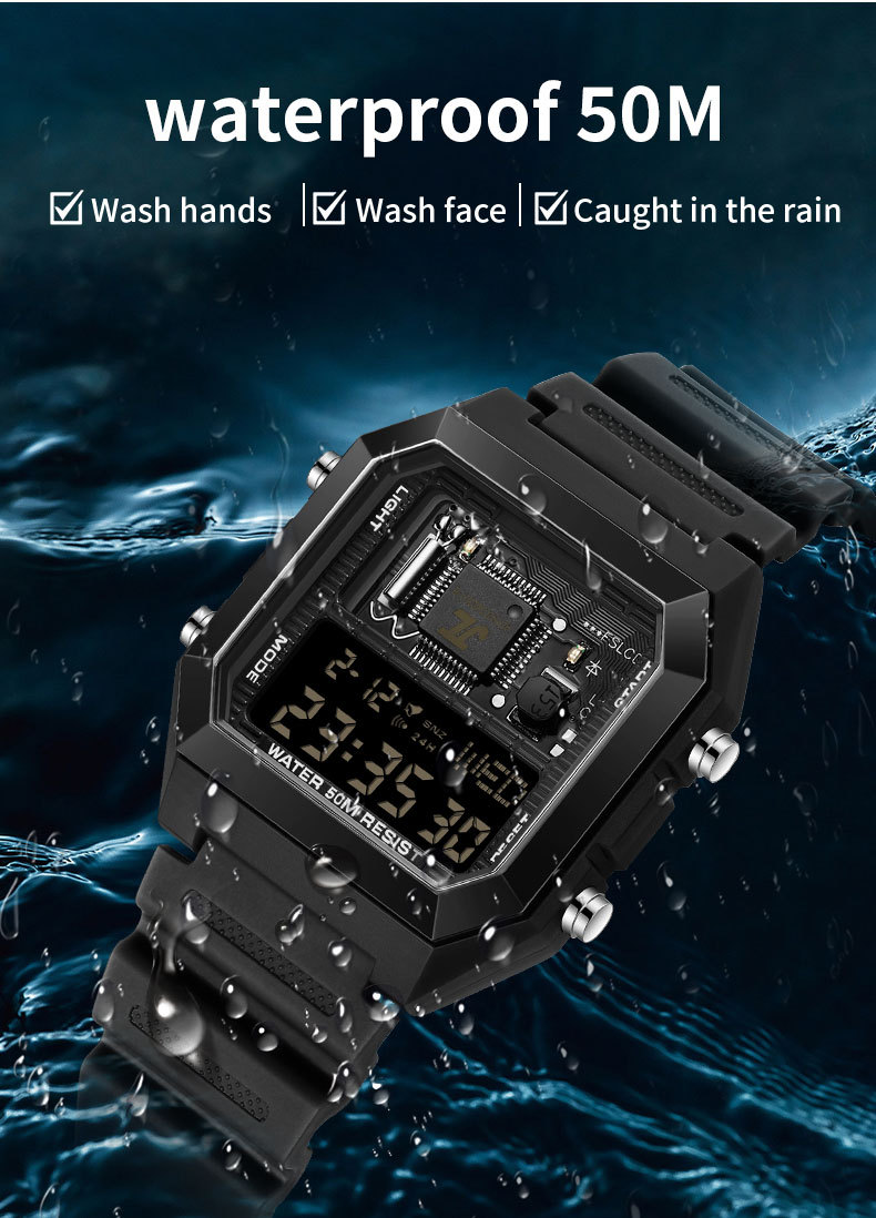 Sanda 6216 Square Waterproof Sports Digital watch for Men Students