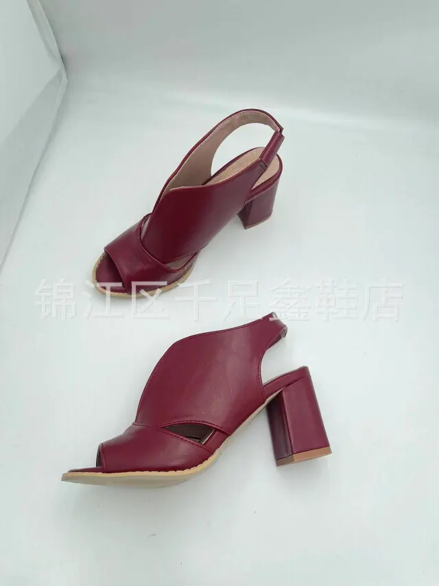 Summer Women's Stylish Peep Toe High Heel Chunky Heel Sandals Red - Shop at LoveMi