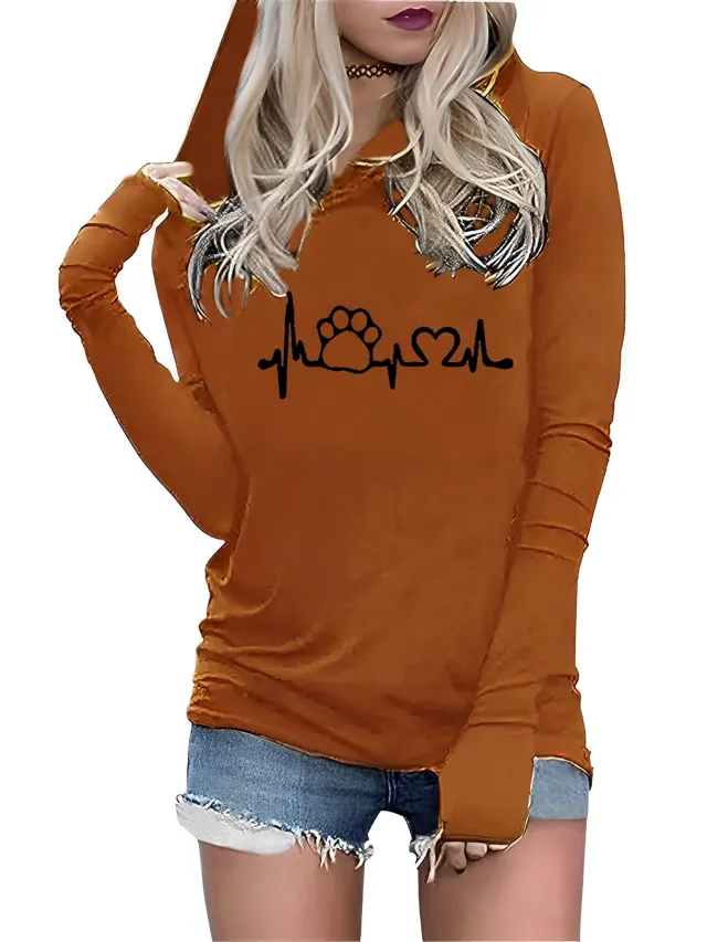 Autumn And Winter European And American Alphabet Embroidery Long Sleeve Slim Hoodie Light Brown - Shop at LoveMi