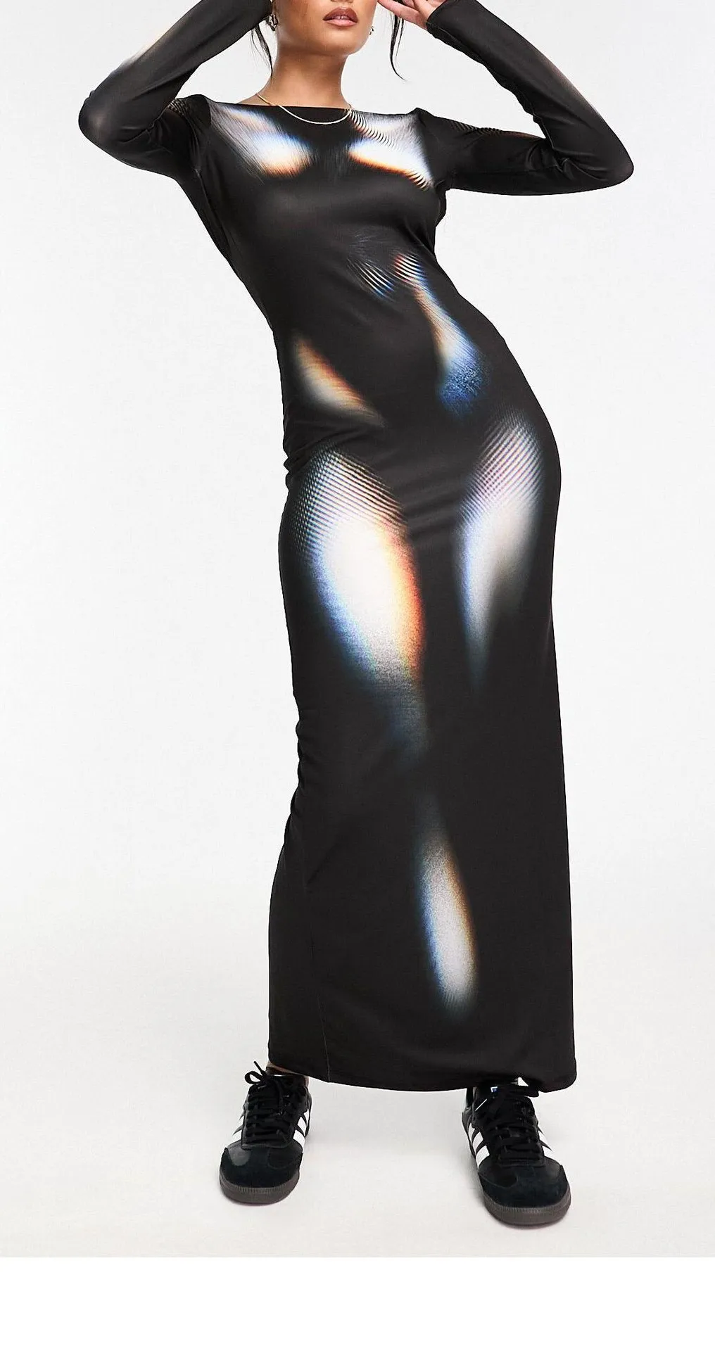Fashion Women's Printed Wear Long Sleeve Narrow Dress - Collarless 2