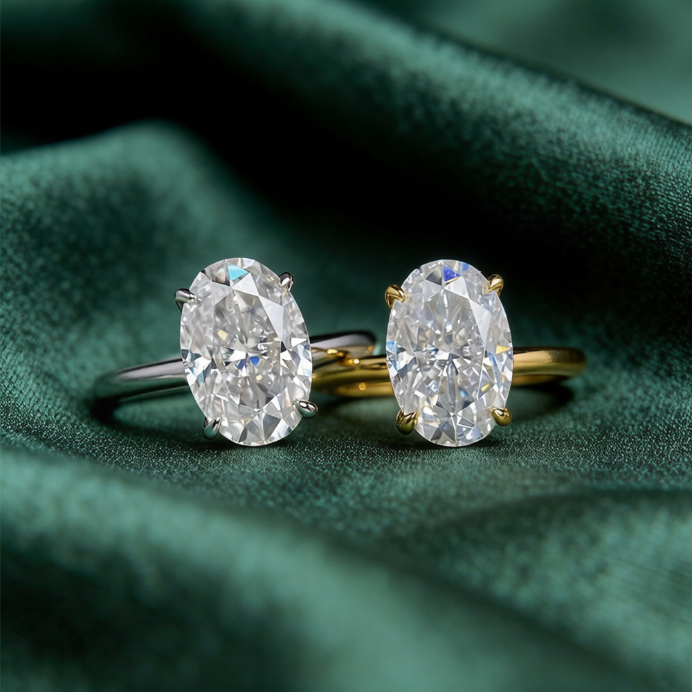Oval Moissanite Ring In S925 Silver With 18K Gold Plating For Women