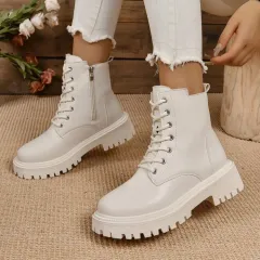 Martin Boots Women's British Style Fleece-lined Square Heel Platform - White - View 1