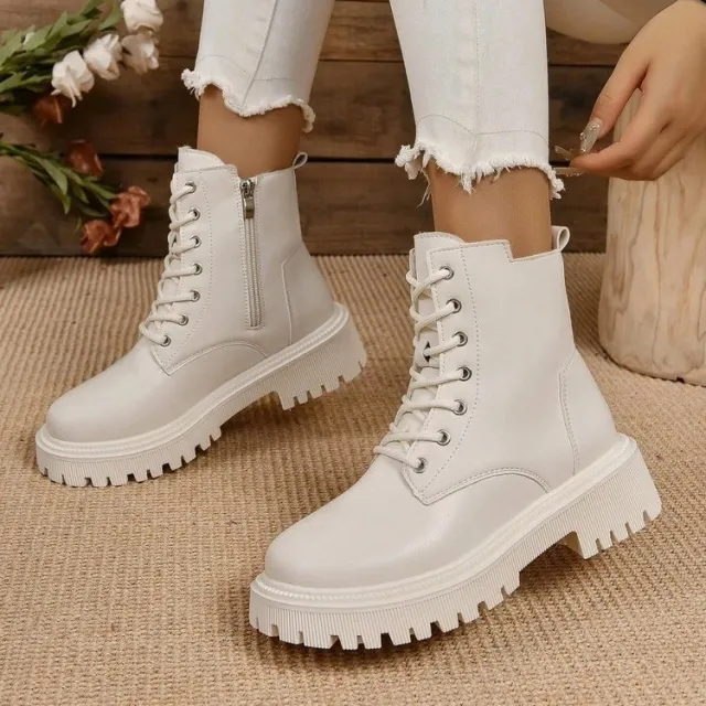 Martin Boots Women's British Style Fleece lined Square Heel Platform White - Shop at LoveMi