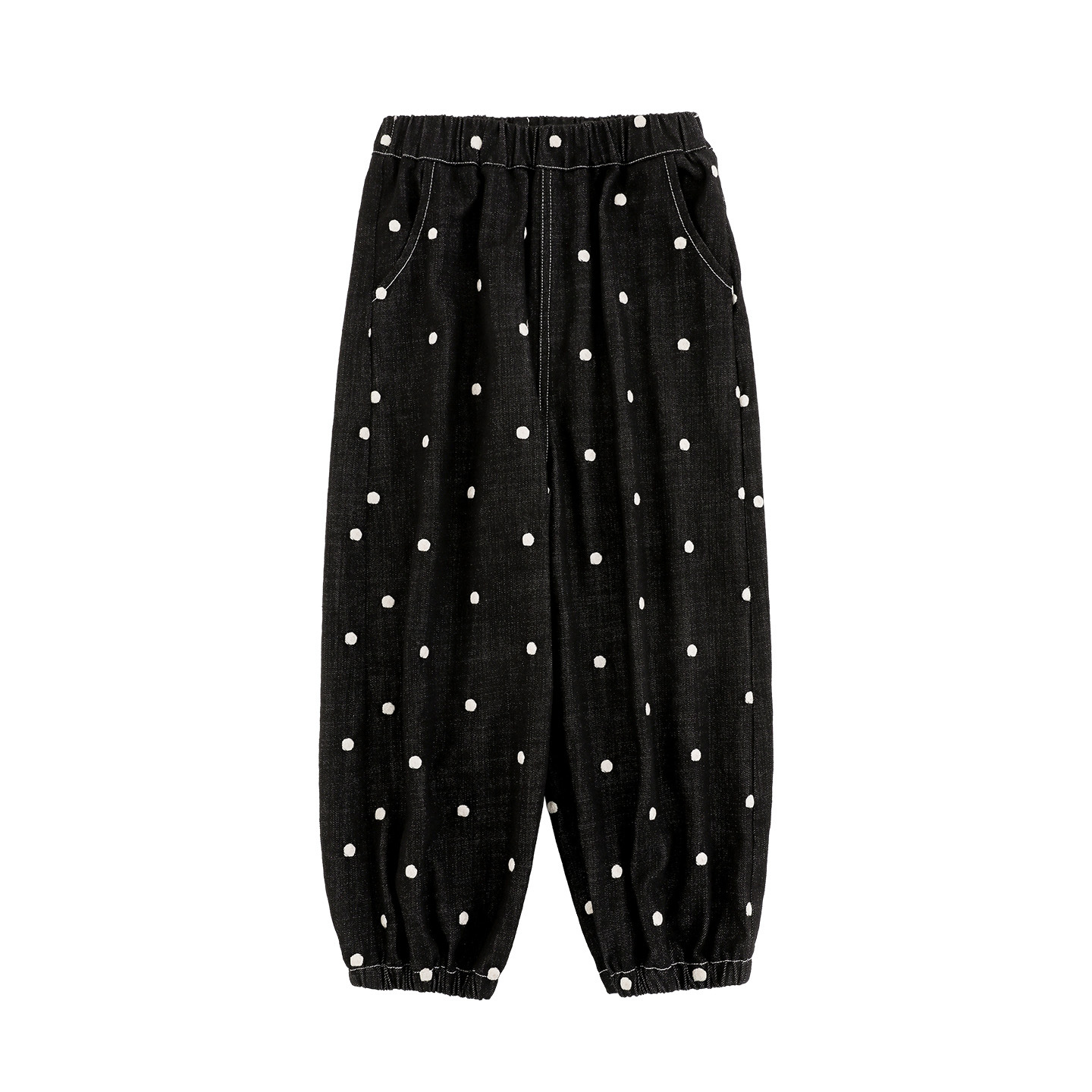 Autumn Girls' Black Polka-dot Print Loose Casual Trousers