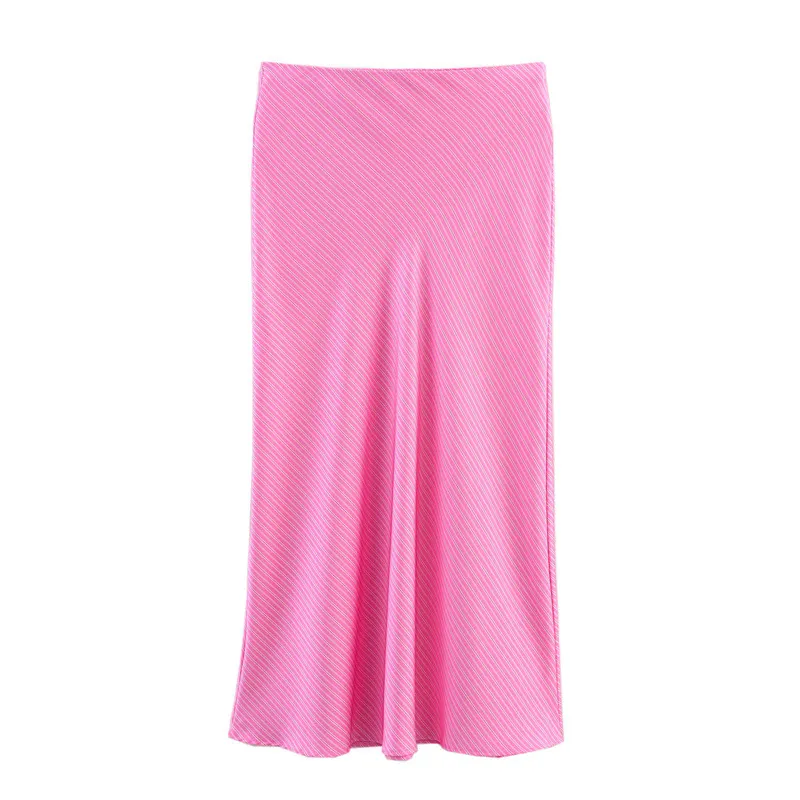 European And American Style Slim Stripe Silk Satin Texture Midi Dress - Picture Color-M