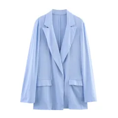 Pleated Cardigan Suit Jacket Wide Leg Pants Suit - Top-M - View 1
