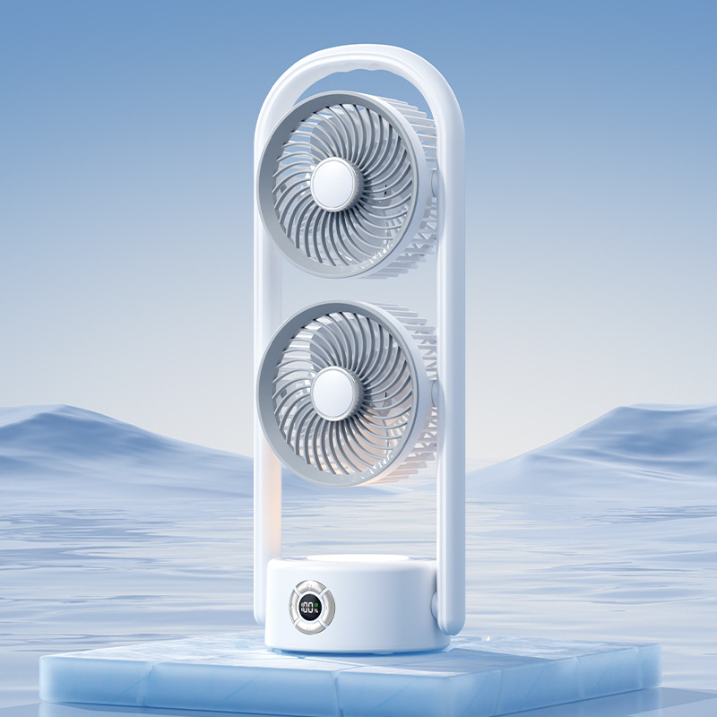 Desktop Folding Dual-Head Multifunctional Timer Digital-Display Circulation Mini Fan