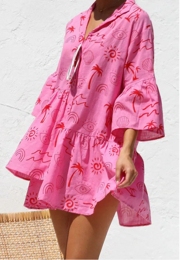 Women's Casual Fashion Loose Cool Shirt Dress Glittering Powder - Shop at LoveMi