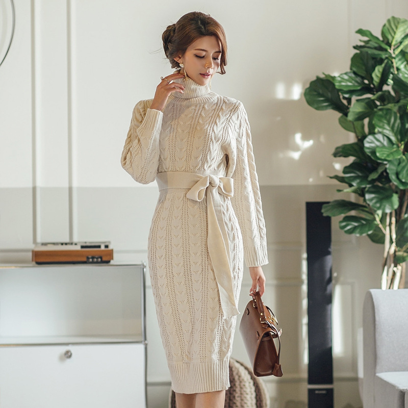 High-Collar Twist Lace-Up Sweater Dress, picture 4 of 8