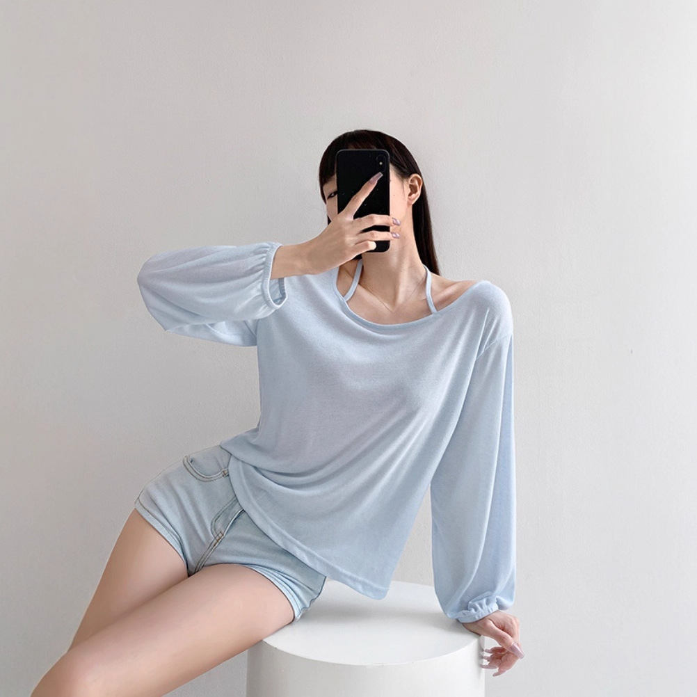 Womens Stylish Breathable Figure-flattering Halter-neck T-shirt