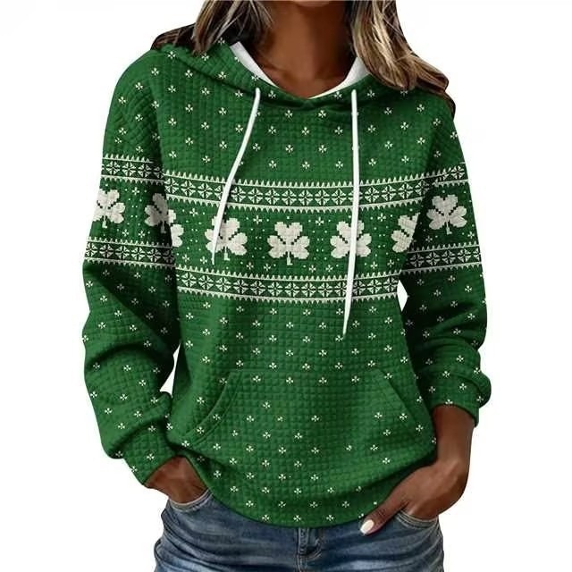 Waffle-knit Saint Day Clover Hooded Sweatshirt For Women