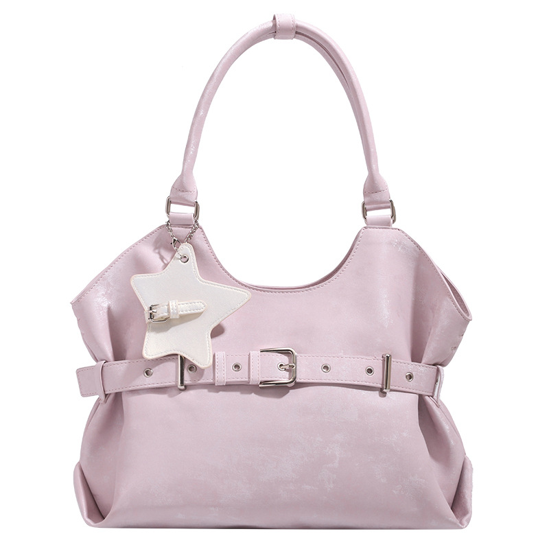 Belt-designed Single-shoulder Tote Bag Large Capacity For Women