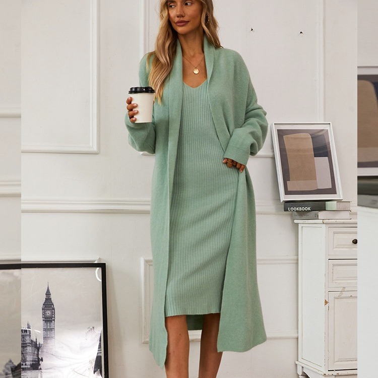 Knitting Suit Elegant Vest Dress Long Cardigan Coat