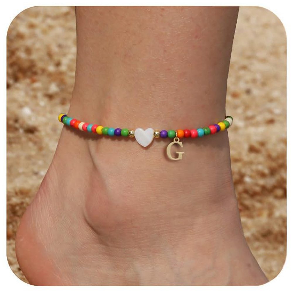 Bohemia Letter Anklet Asian Style Small Rice-shaped Beads Love Letter