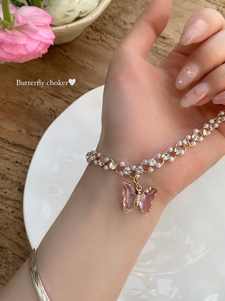 Pink Crystal Butterfly Choker