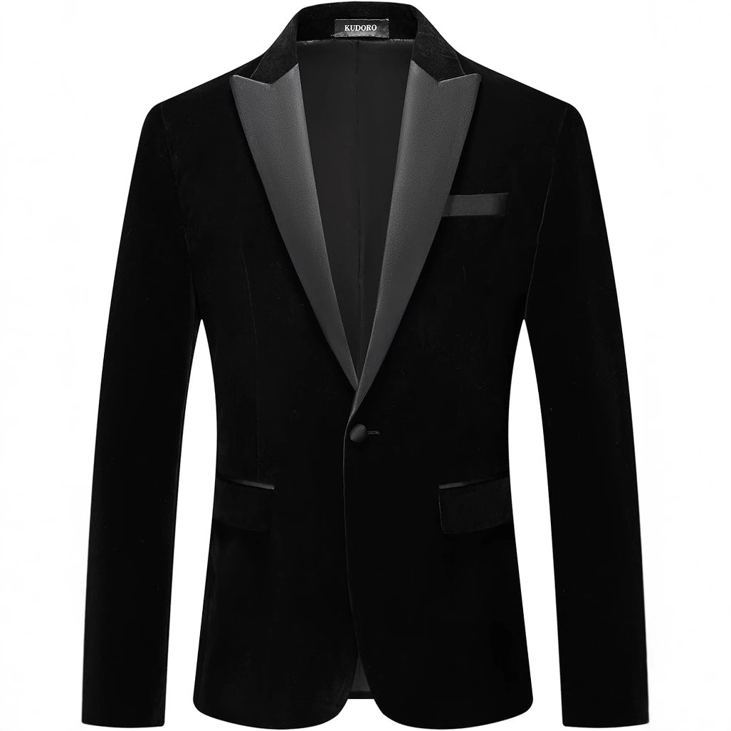 Men's Velvet Lapel Single-Buckle Suit Jacket