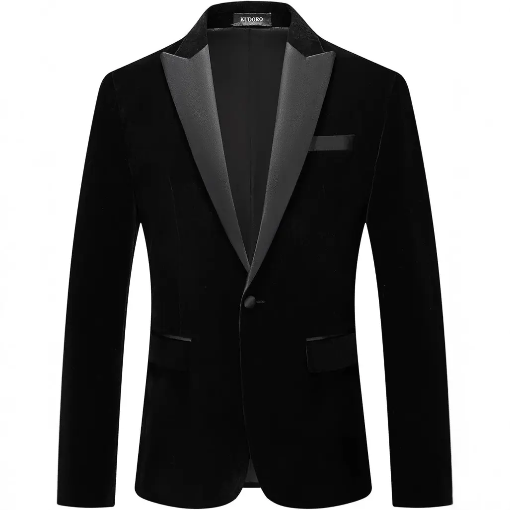 Men's Velvet Lapel Single-Buckle Suit Jacket