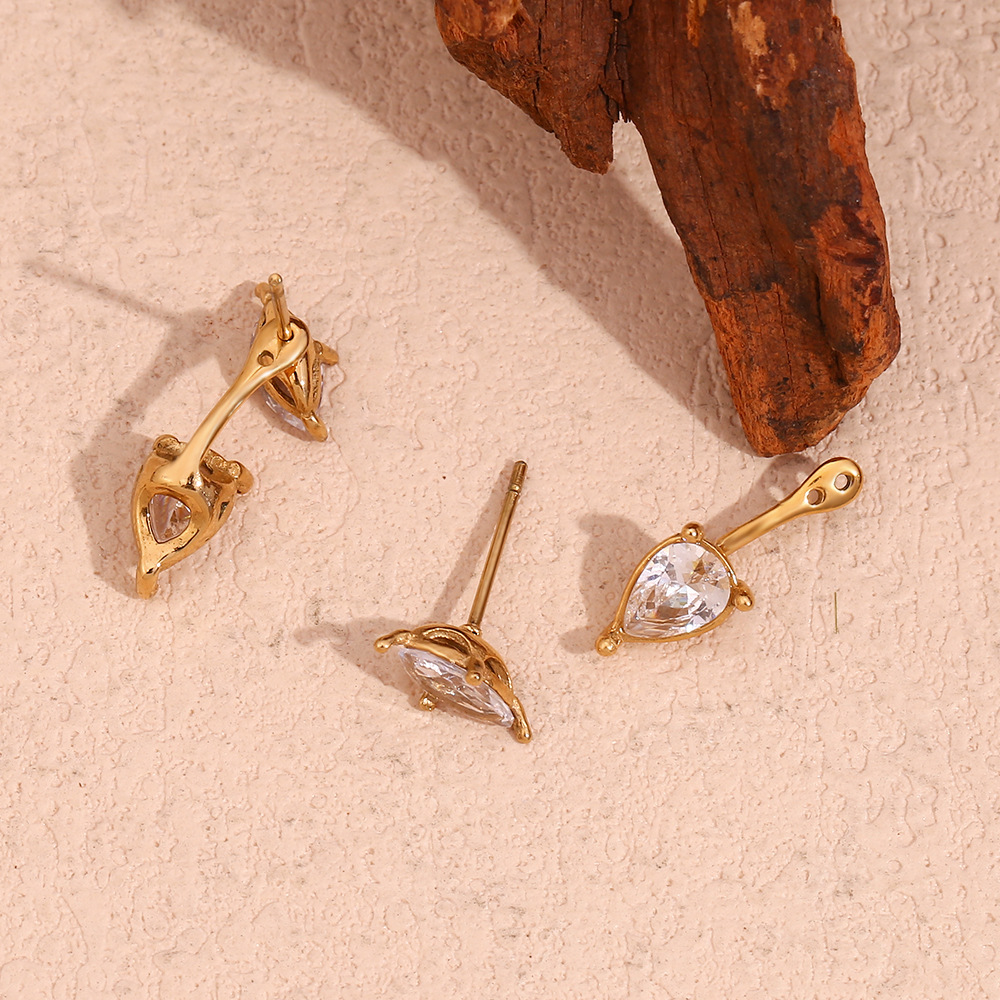 Stainless Steel 18K Gold Plating Zircon Stud Earrings For Women