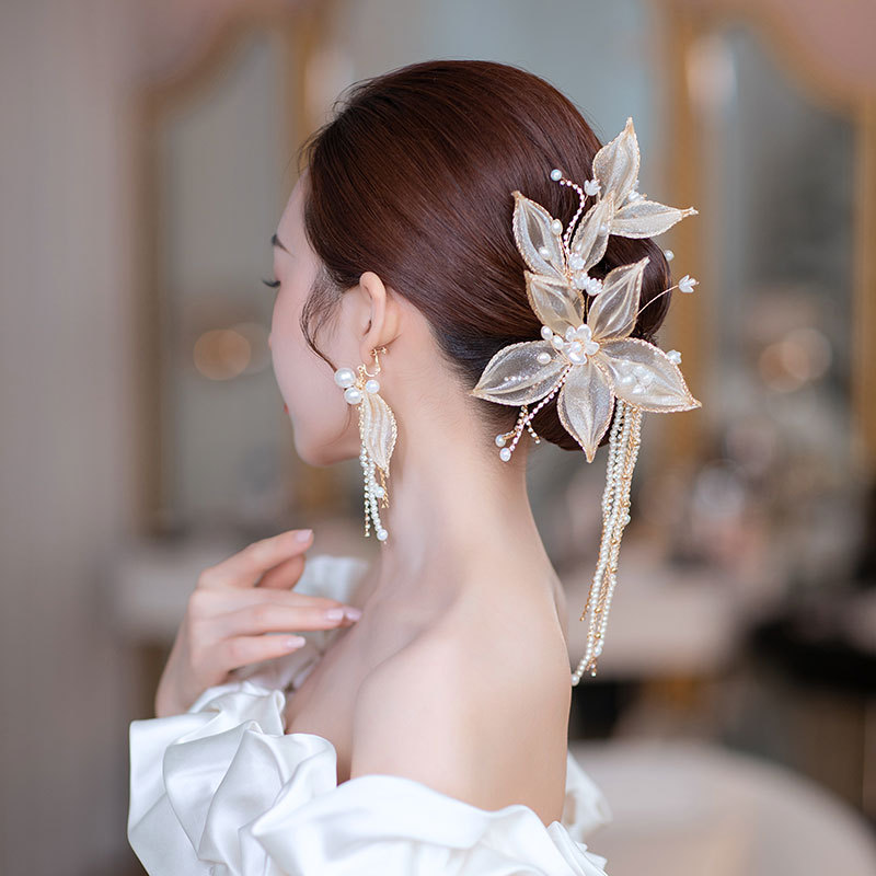 Fashion Bride Champagne Flower Tassel Hairpin Suit — foto 6