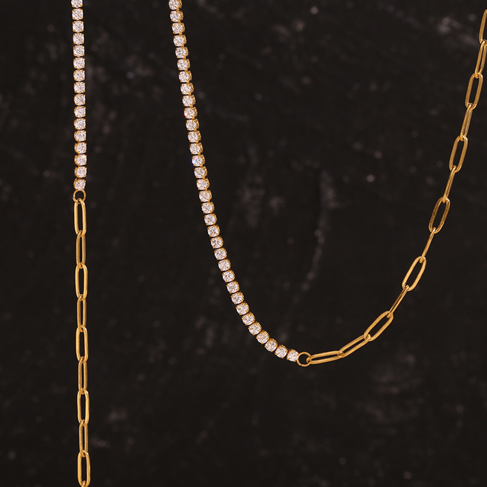 Fashion Stainless Steel 18K Gold Plating Zircon Necklace Bracelet Ear Studs