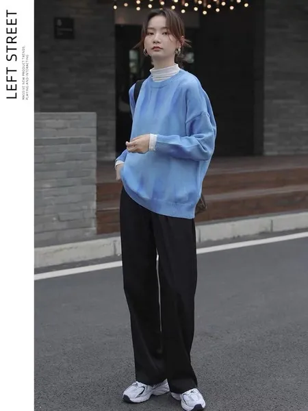 New Loose Straight Wide leg High Waist Drooping Casual Mopping Texture Pants Black - Shop at LoveMi
