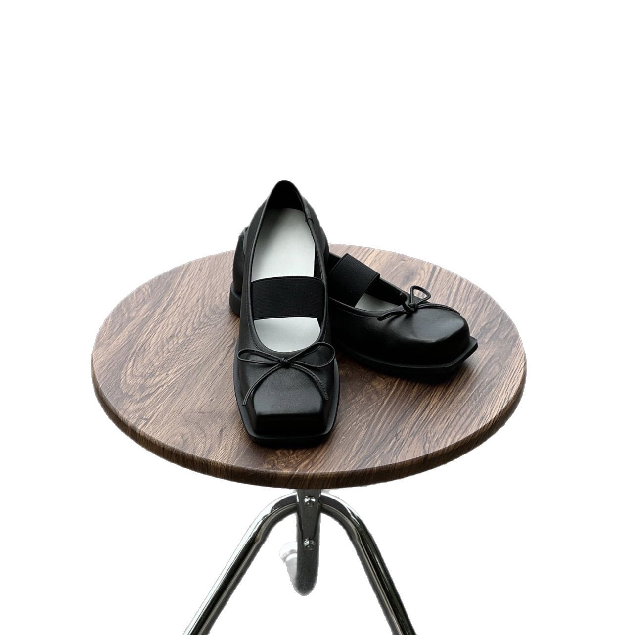 Womens Bow-Knot Genuine Leather Ballet Flats With Thick Soles