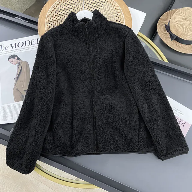 Women's Long Fleece Fleece Cardigan Zipper Coat Black - Shop at LoveMi