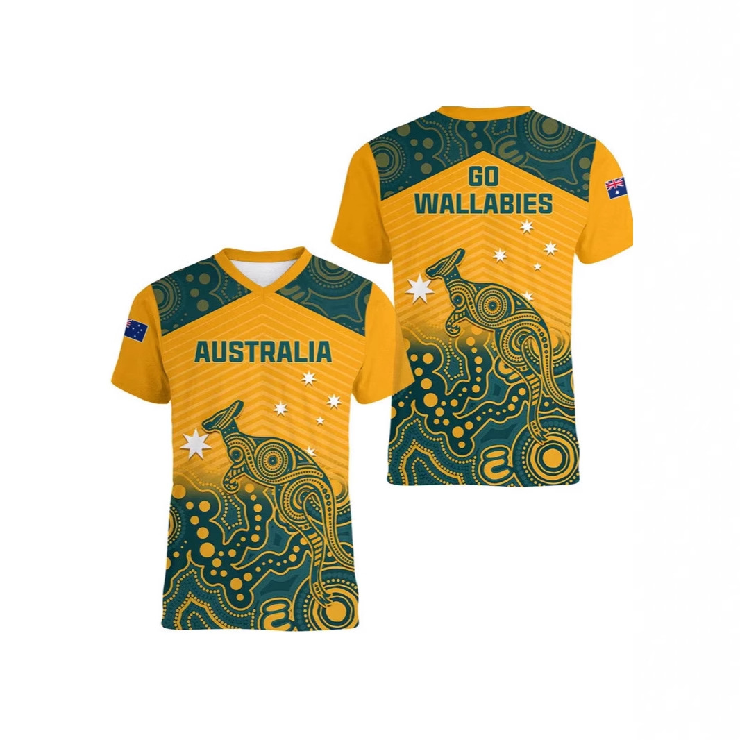 Australian Kangaroo Pattern Children's T-shirt Printed Animal Pattern Sports V-neck Short-sleeved Football Shirt Summer