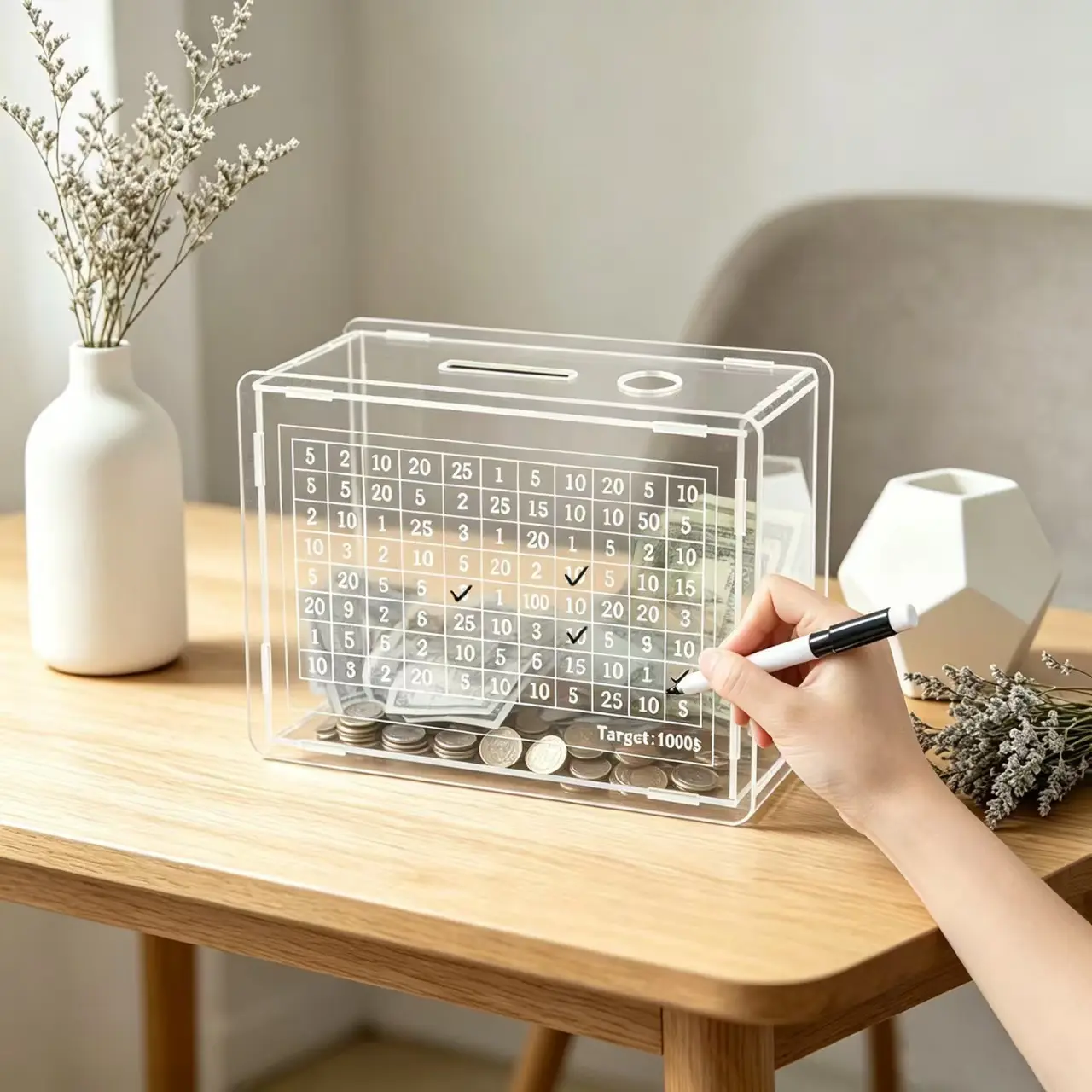 Patchwork-style Transparent Acrylic Piggy Bank