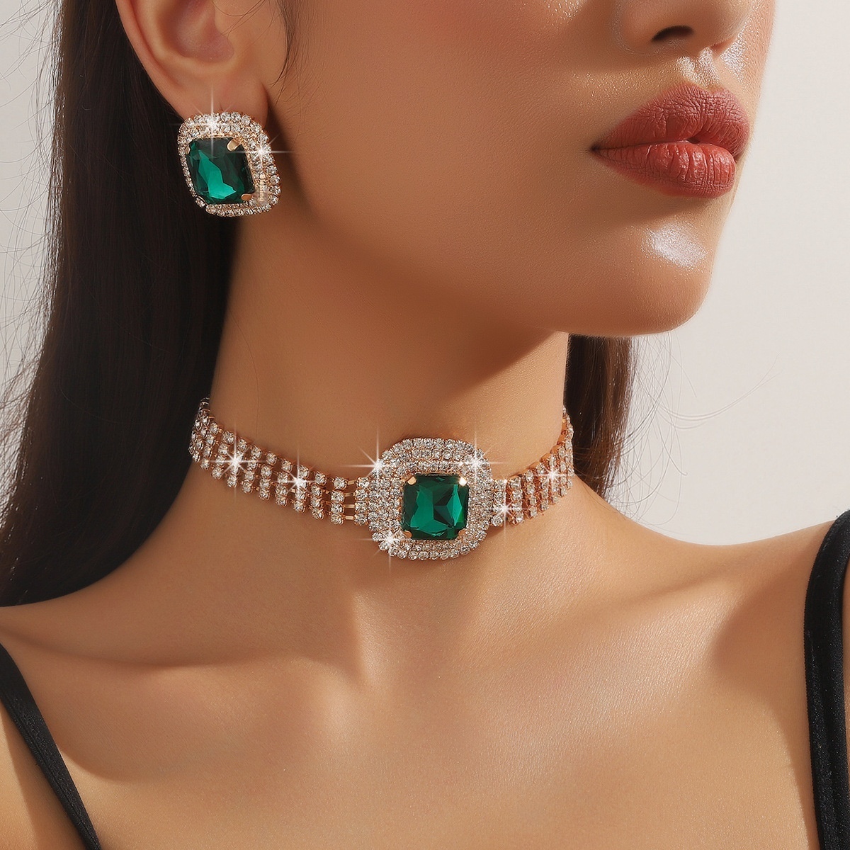 Exaggerated Square Geometric Multi-layer Necklace And Earrings Suite