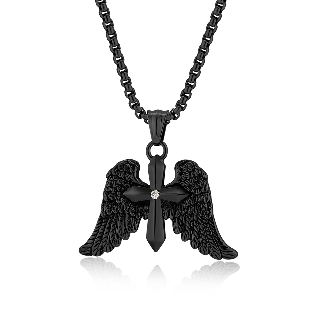 Vintage Archangel Double Wing Cross Necklace