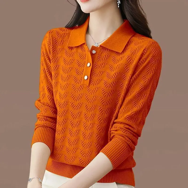 Fashion Loose Bottoming Shirt Knitted Top - Orange Red