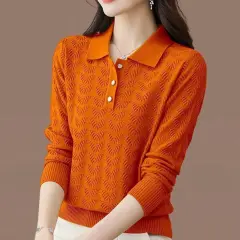 Fashion Loose Bottoming Shirt Knitted Top - Orange Red - View 1