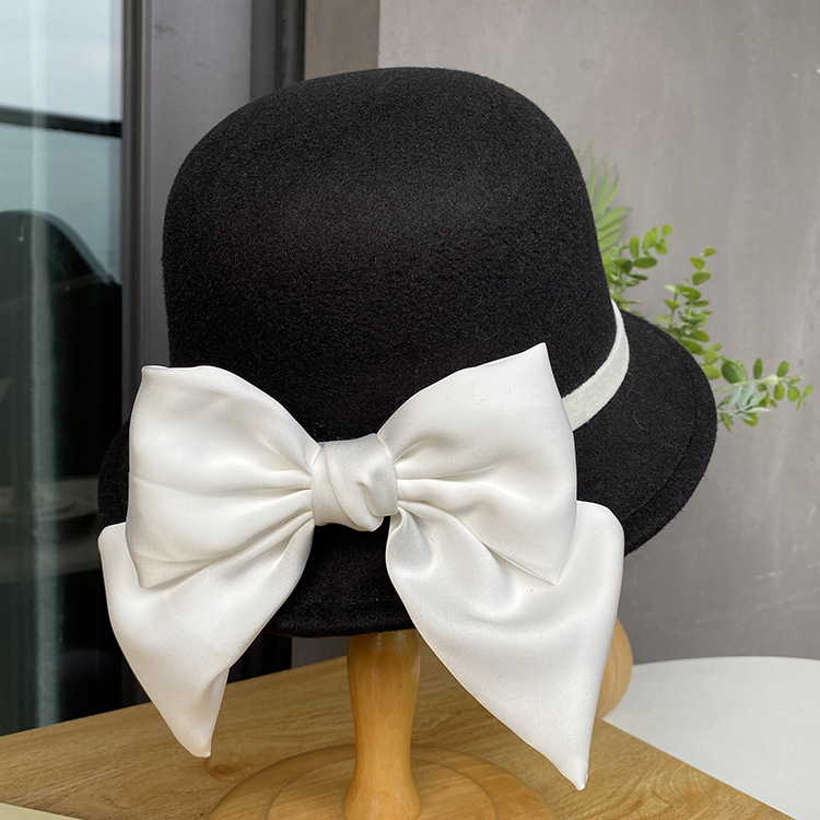 White With Black Hat White Bow