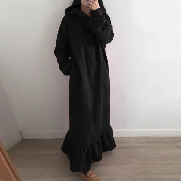 Women's Fleece-lined Hooded Base Hoodie Loose Dress