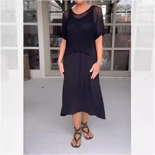 Ladies New Pure Knit Casual Solid Color Suit Black - Shop at LoveMi
