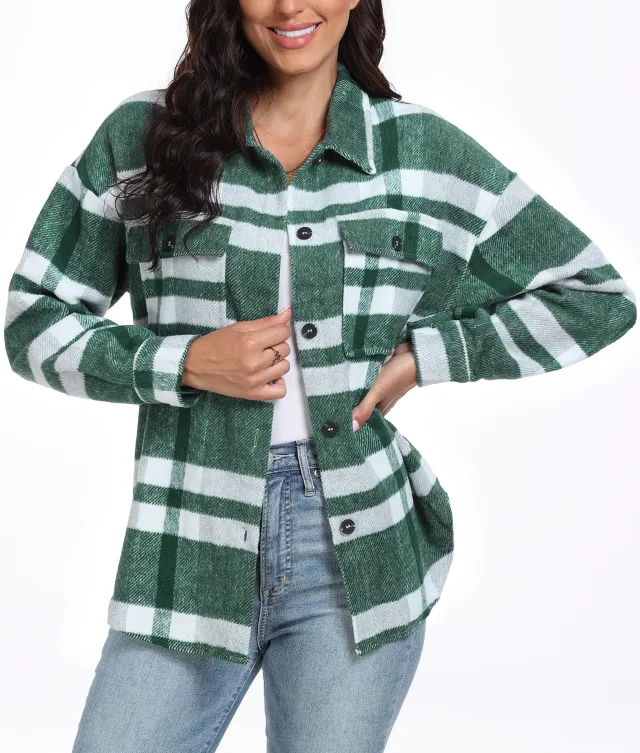 Women's Long Sleeve Striped Plaid Long Sleeve Green - Shop at LoveMi
