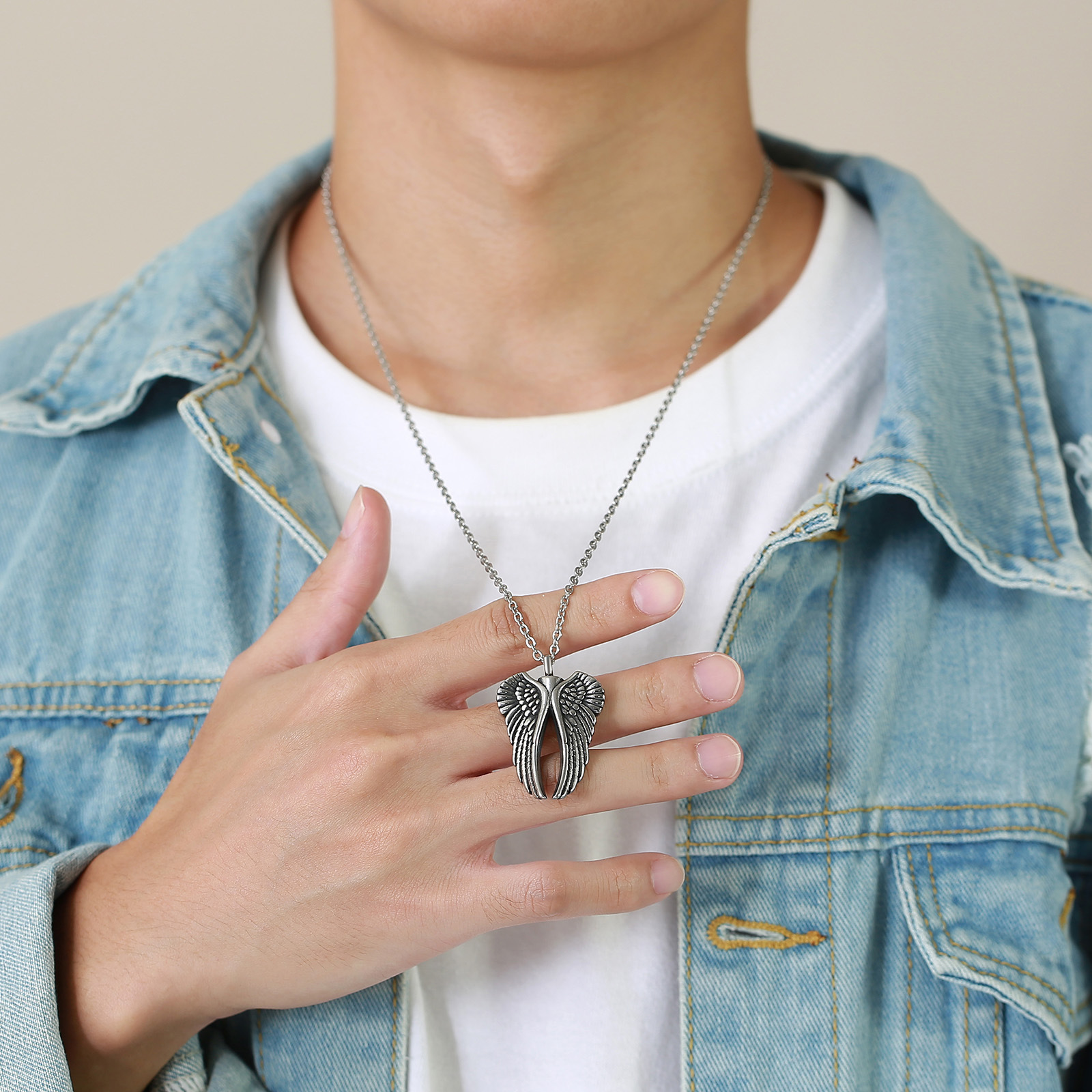 Men's Stainless Steel Angel Wings Pendant Necklace Can Be Unscrewed Pendant