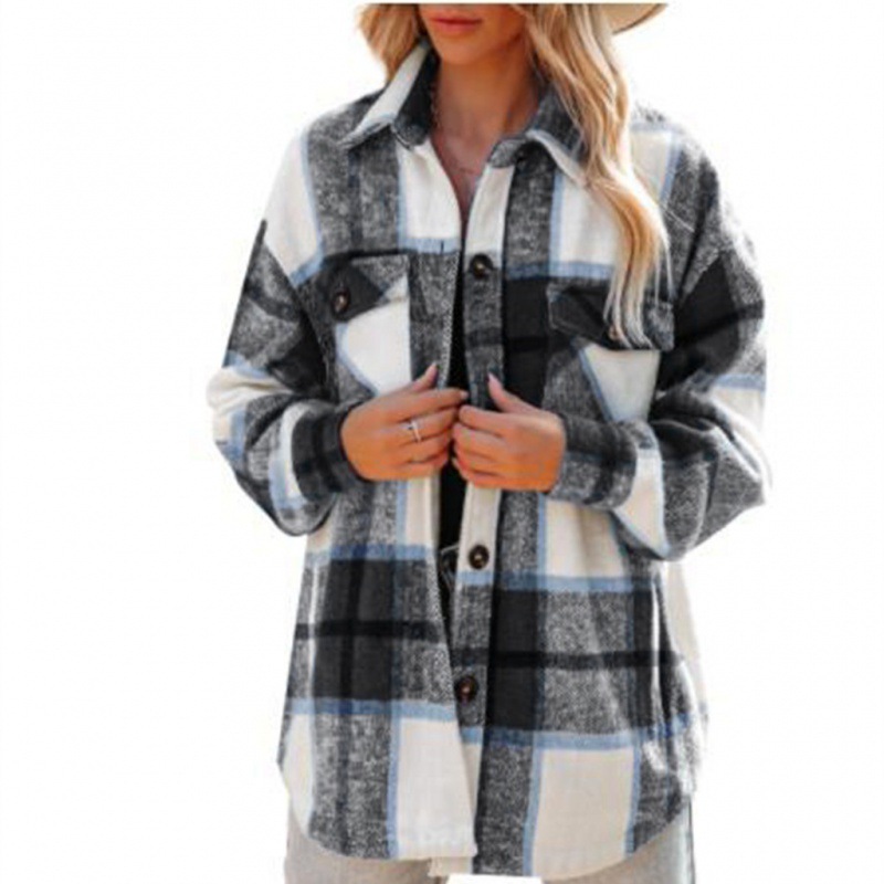 Cashmere Long Sleeve Plaid Top Loose Casual Women Black - Shop at LoveMi