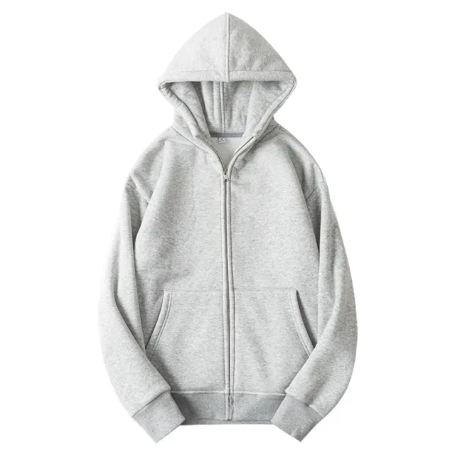 Winter Thickened Polar Fleece Thermal Hooded Sweatshirt Pure Color All matching Couple Coat Shallow Flower Ash - Shop at LoveMi