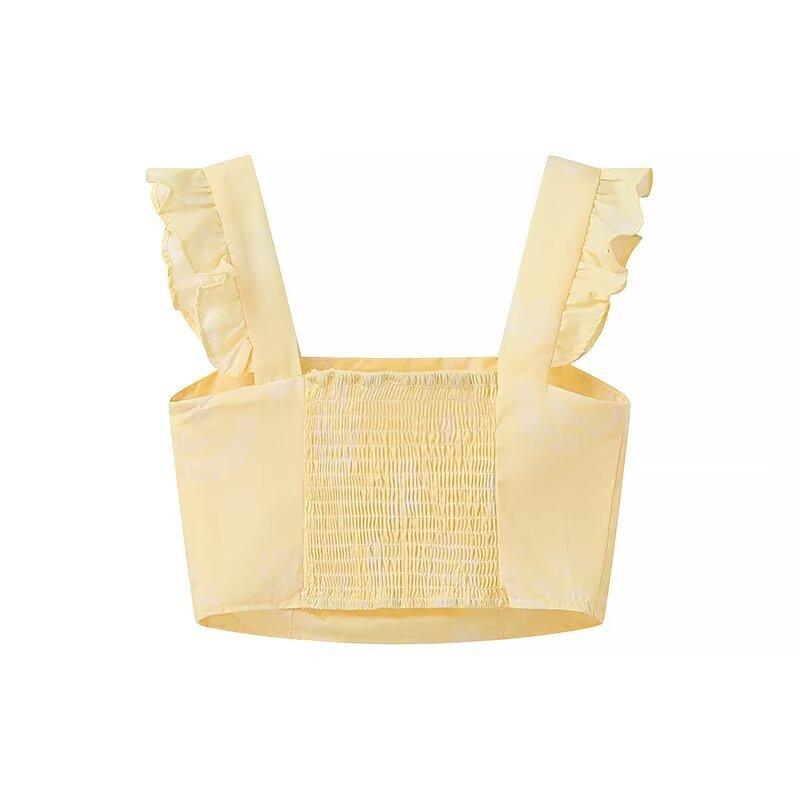 Sweet Style Printed Short Top Pleated Mid-length Dress Set