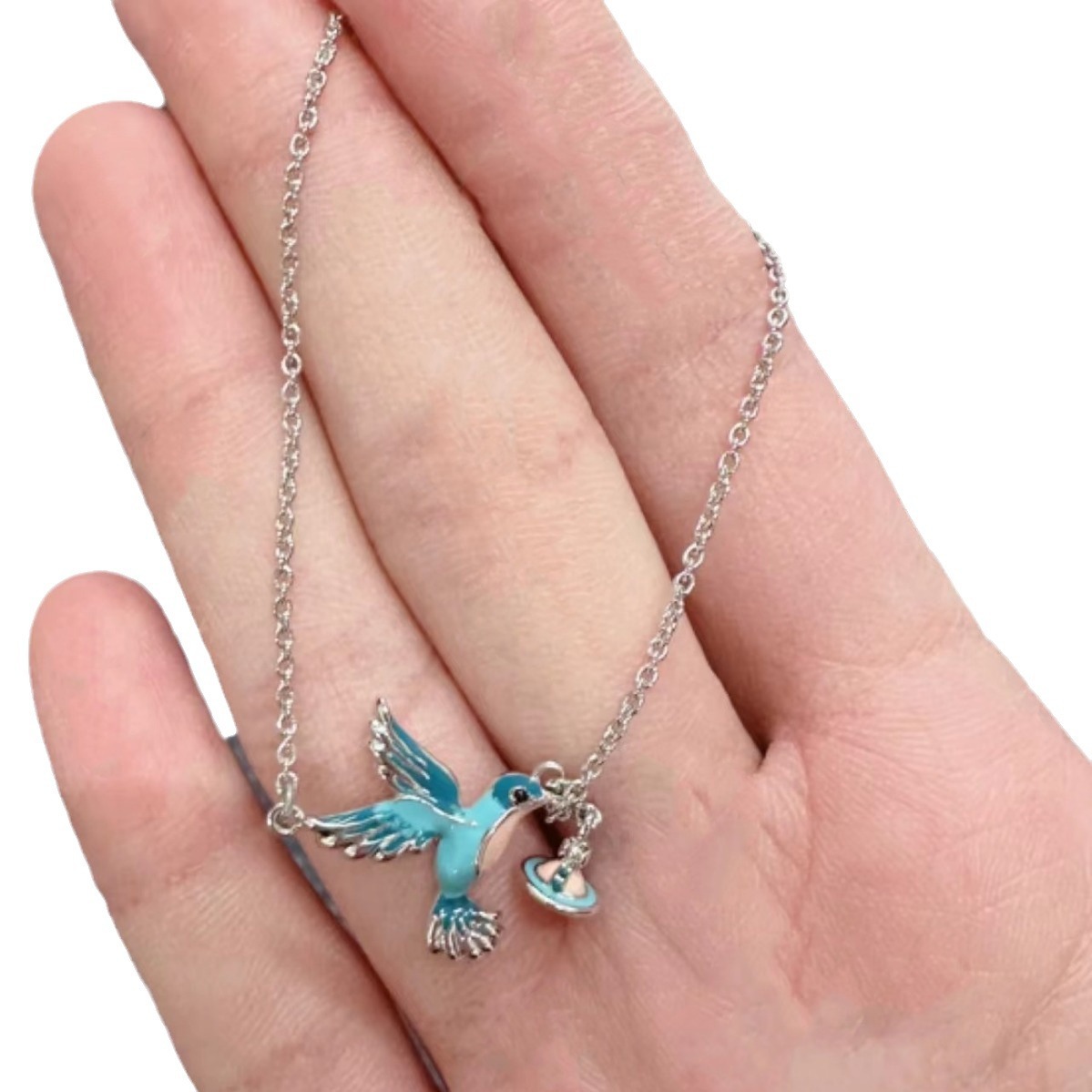 Hummingbird Necklace Ear Stud Design Clavicle Chain