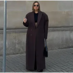 Elegant Lapel Double Breasted-pocket Wool-like Coat - Autumn Women'S Overcoat - View 1