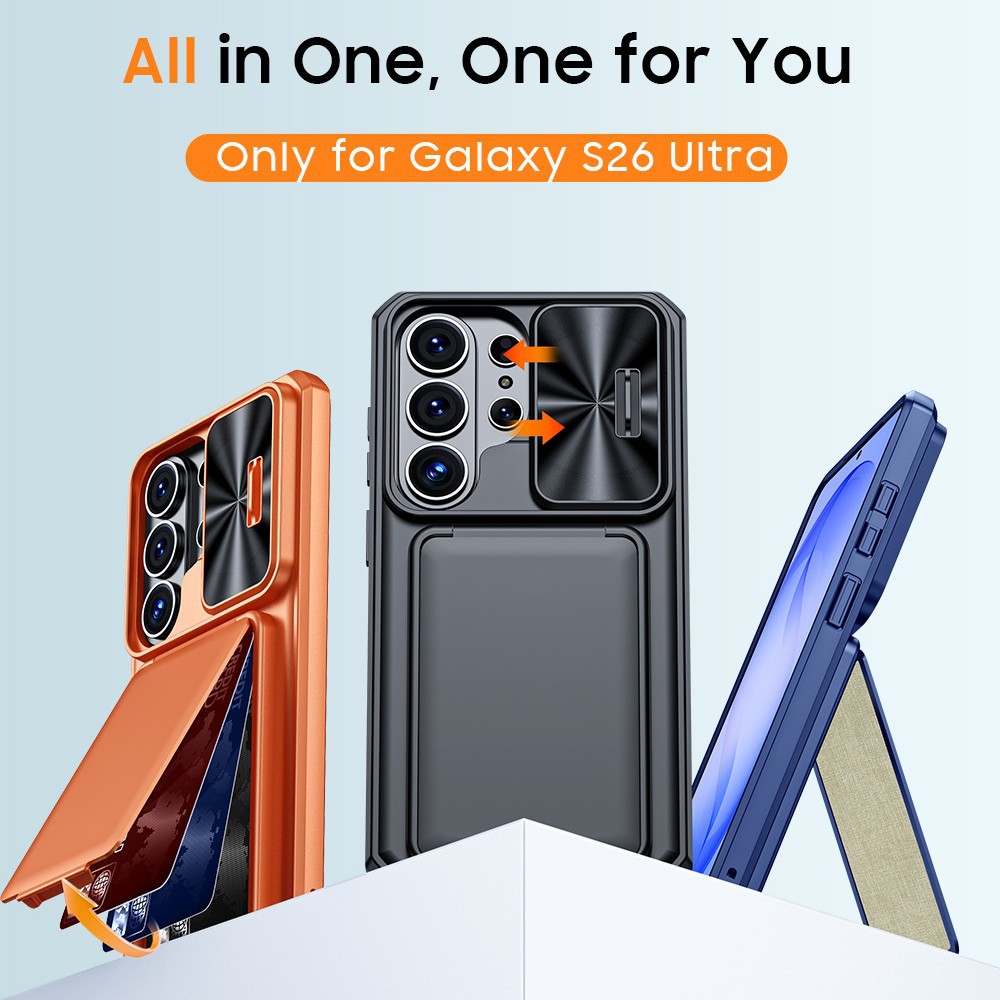 All-inclusive Drop-proof Window-slide Bracket Style Protective Magnetic Card Holder Phone Case