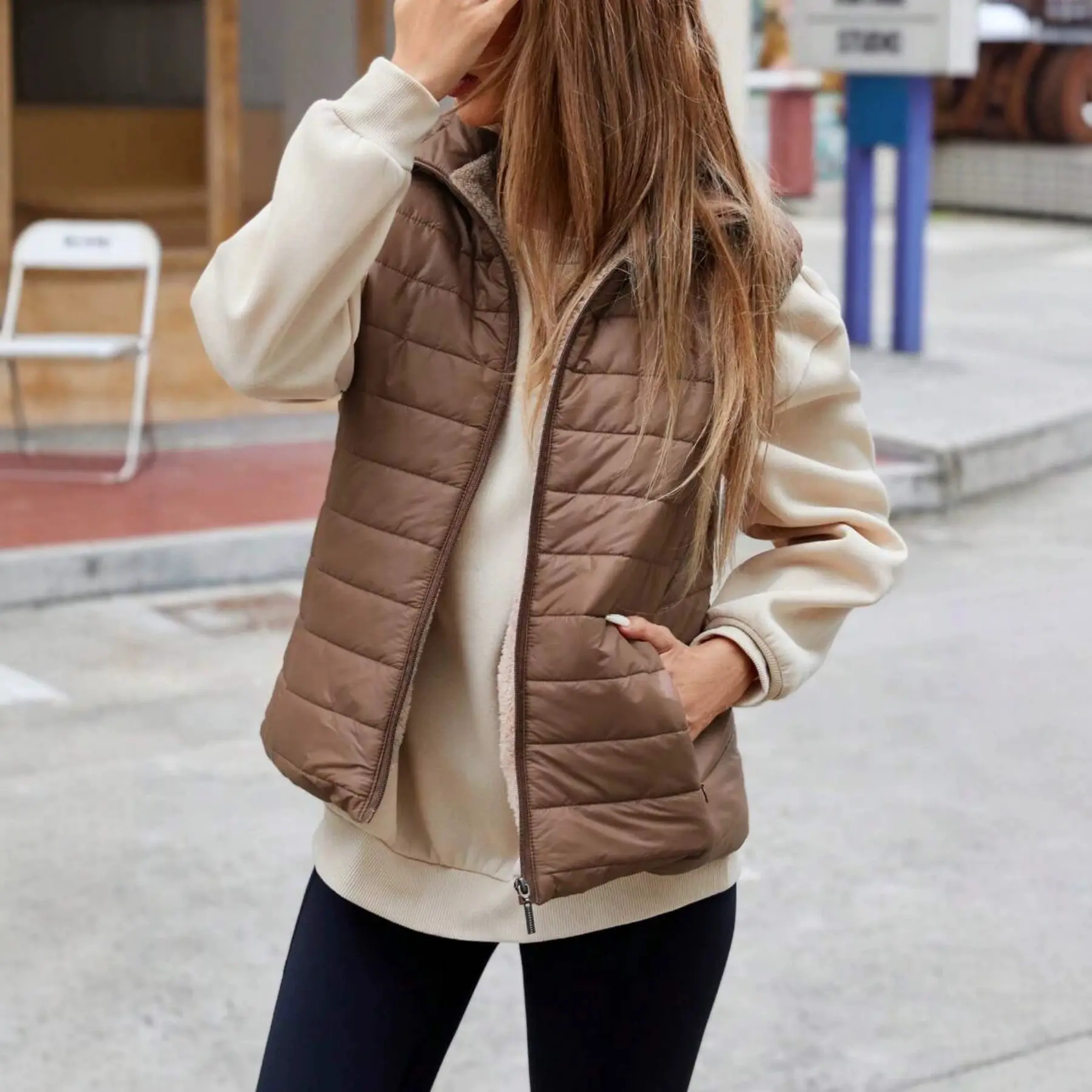 Stand-collar Sleeveless Jacket Womens Casual Outerwear