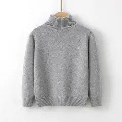 New Women's Pure Cotton Thread Pullover Turtleneck Knit Sweater - Grey - View 1