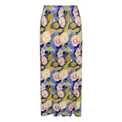 Printed High Waist Slit A- Line Skirt - Yellow Flower Skirt - View 1